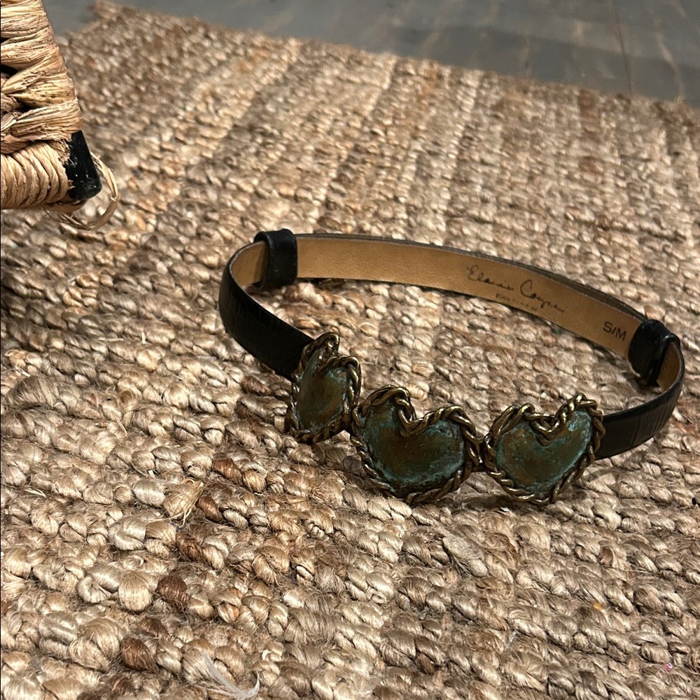 1980's Elaine Coyne Santa Fe Collection Artisan Metal Heart Buckle Black Belt